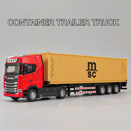 1:50 caminhão contêiner carros de brinquedo modelo fundido pneus de borracha veículo puxar para trás luz música carro em miniatura meninos presentes do festival