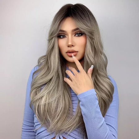 Marrom loira ombre perucas de cabelo natural para mulheres longo ondulado com raízes escuras peruca sintética para mulheres resistente ao calor perucas coaplay
