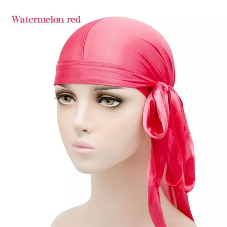 Elasticidade baotou boné faixas de cabelo simulação sedosa durag cauda longa chapéu pirata bandana turbante para crianças criança fita acessórios