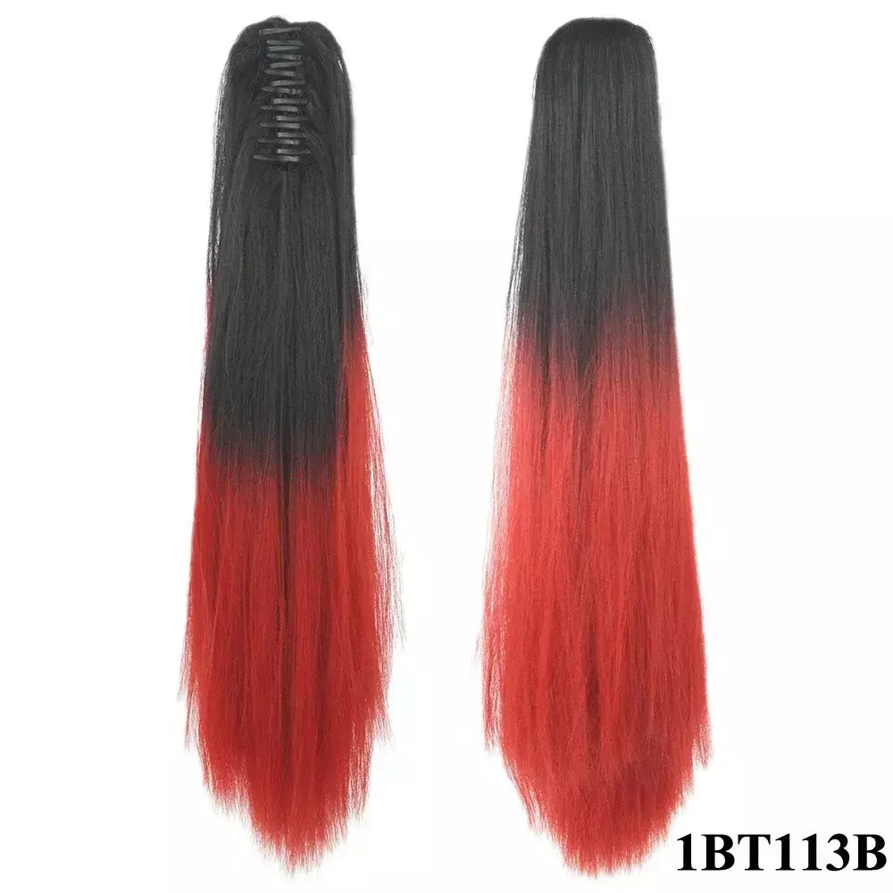 Longo reto sintético rosa ombre extensão do cabelo peruca garra rabo de cavalo pônei fada cauda falso peças de cabelo clipe na peruca