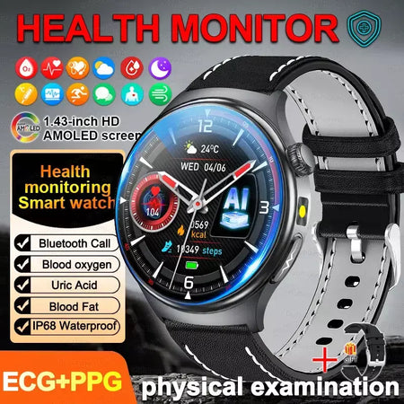 2026 novo relógio inteligente masculino feminino exame micro-físico ecg + ppg oxigênio no sangue ácido úrico pressão arterial safira smartwatch masculino