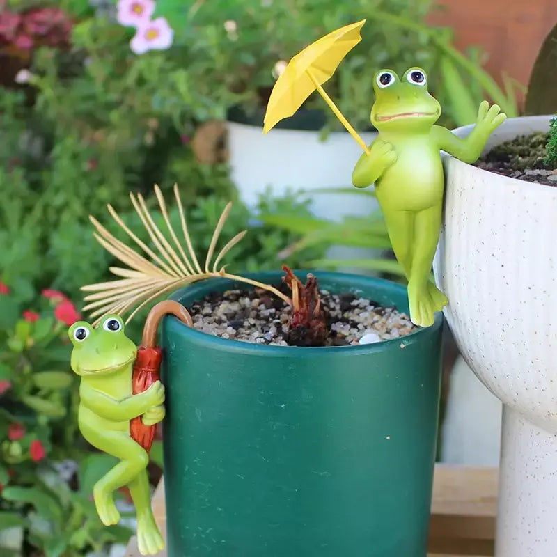Estatuetas de sapo em miniatura, decoração de plantador, acessórios de vaso de flores fofos, estátua de sapo de resina, jardim de fadas, decorações de plantas estéticas