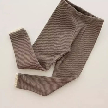 Outono novo bebê com nervuras rendas leggings menina da criança casual calças de algodão menino infantil sólido kintted calças criança calças de fundo