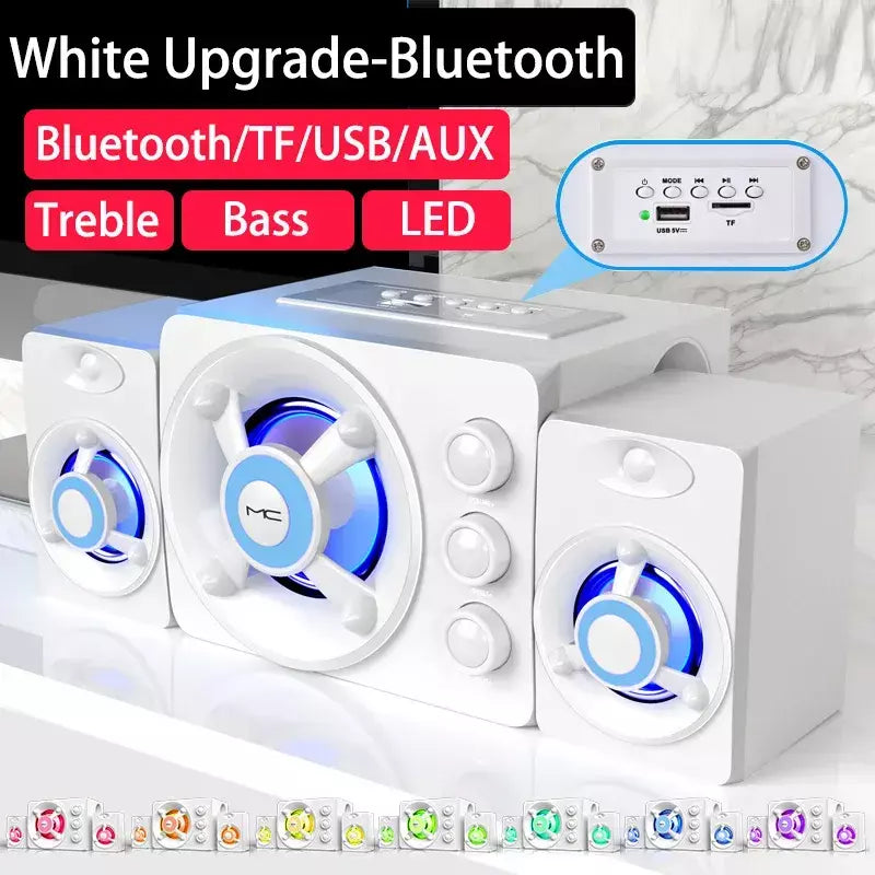 Alta-falantes estéreo 3d de alta fidelidade colorido led luz pesada aux usb com fio sem fio bluetooth áudio home theater barra de som surround tv