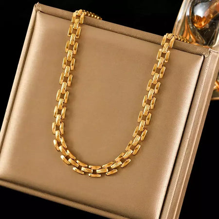 Eilieck 316l aço inoxidável metal charme corrente colar jóias de declaração 18k pvd banhado colar de pescoço corrente para mulher