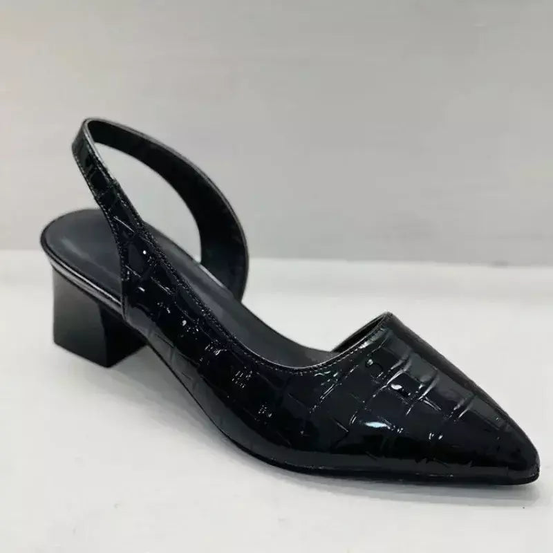 Mulheres apontou dedos bombas meados de salto grosso sandálias estilingue sapatos verão nova mulher do vintage senhora sandálias femininas chinelos sapatos