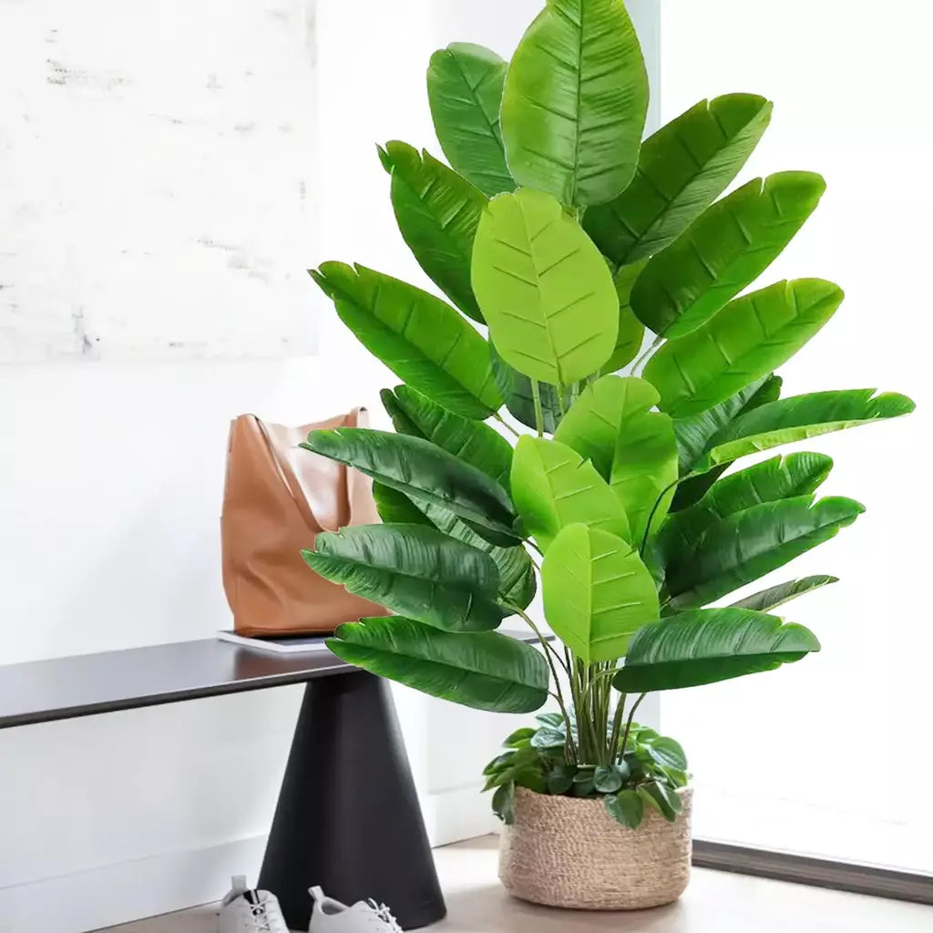 Palmeira tropical artificial 60-90-120cm(47,2 pol.) folhas de planta de banana falsa toque real planta de plástico strelitzia para jardim doméstico