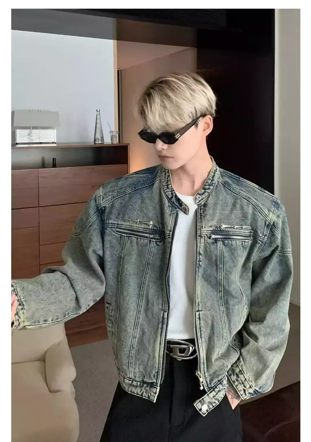 Jaqueta jeans de rua masculina, vintage lavada, jaqueta de caubói angustiada, streetwear casual, primavera, novo, estilo americano, zíperes