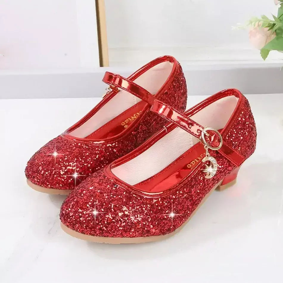 Meninas sapatos crianças salto alto glitter sandálias de cristal moda fivela crianças princesa sapato dança estudante desempenho sapatos de couro