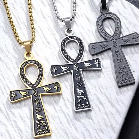 Retro aço inoxidável antigo egípcio ankh cruz totem pingente colar para homens e mulheres faraó vida chave amuleto jóias