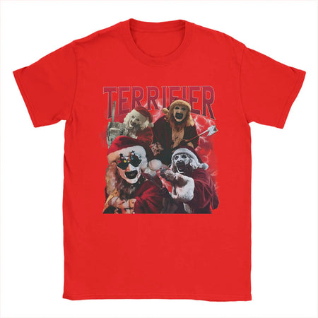 Arte engraçada os palhaços terrifier natal camiseta masculina em torno do pescoço puro algodão t camisas de manga curta camiseta impressa topos