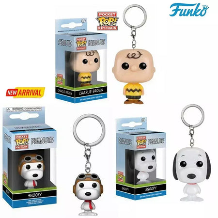 Funko pop novo chaveiro brinquedo amendoim charlie marrom snoopy brinquedo figuras bolso pop chaveiro bonito pingentes colecionáveis modelo brinquedos