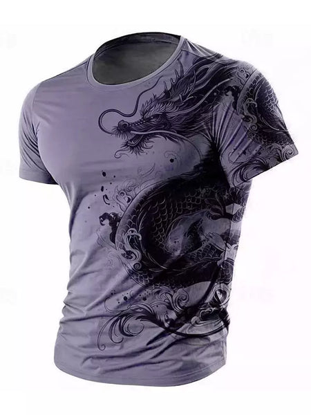 Camiseta de manga curta com estampa Dragão 3D masculina, camiseta casual diária de rua, esportes ao ar livre, moda urbana, verão