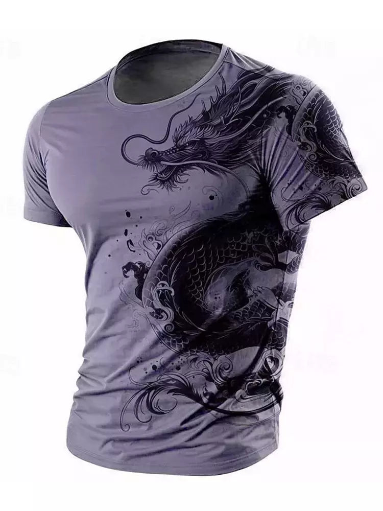 Camiseta de manga curta com estampa Dragão 3D masculina, camiseta casual diária de rua, esportes ao ar livre, moda urbana, verão