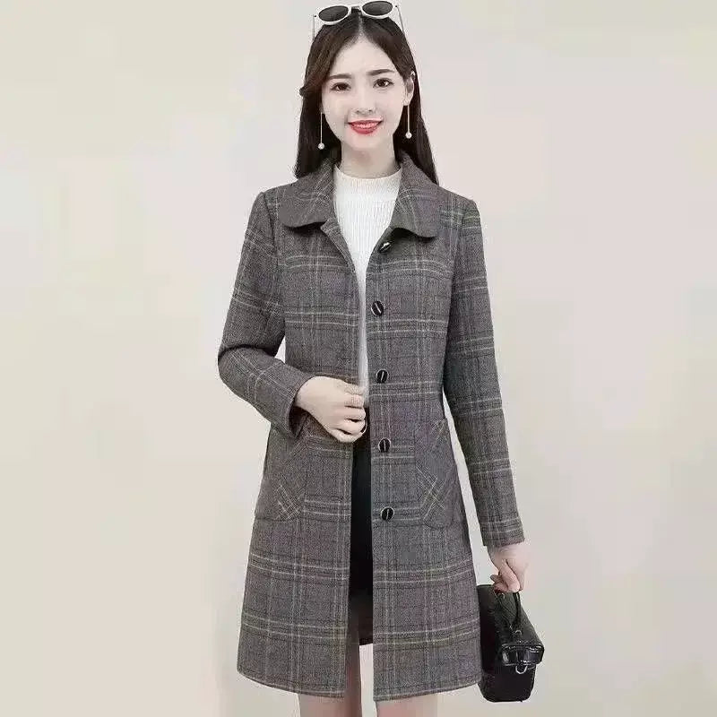 Venda quente da temporada novo casaco de lã feminino solto ajuste de comprimento médio outerwear moda outono inverno casaco de fibra de poliéster sli