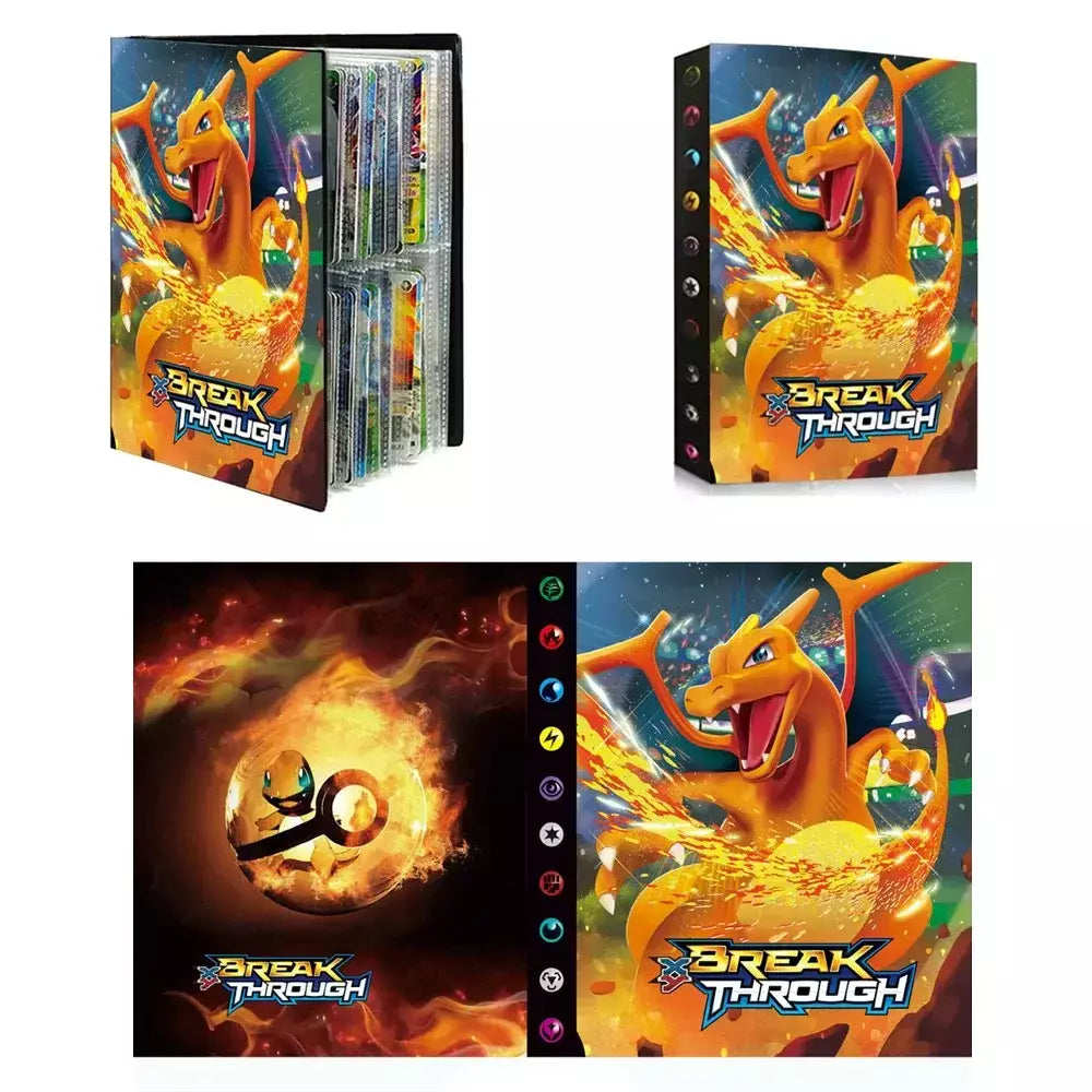 Álbum de cartões 4/9 protetor 240/540 pçs cartão livro mapa carta titular pasta dos desenhos animados charizard mewtwo vmax gx cartões coleção pasta