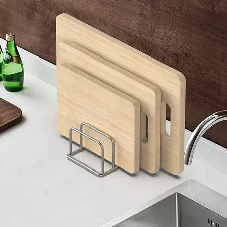 1pc economia de espaço tampa de panela de aço inoxidável e combinação organizador de placa de corte-suporte de bancada resistente, organizador de cozinha