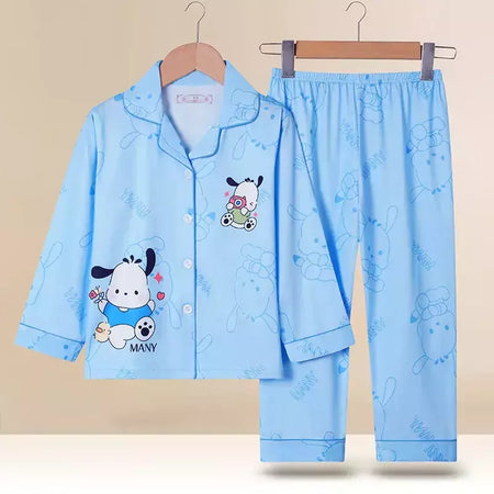 Sanrio cinnamoroll kuromi pochacco conjunto de pijamas infantis dos desenhos animados anime minha melodia manga curta pijamas bonito menino menina presentes