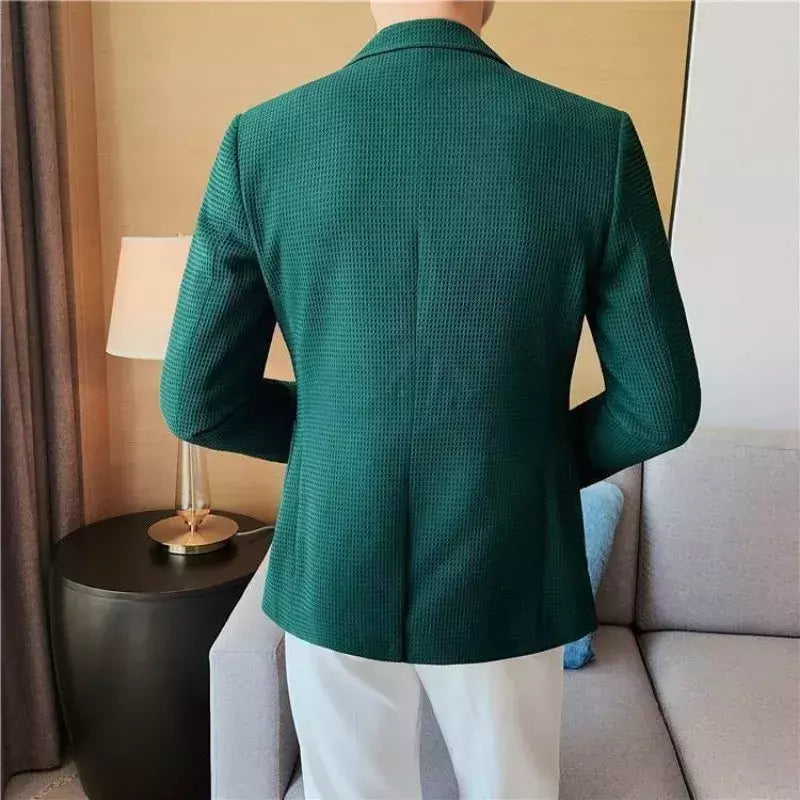 Ternos e blazers brancos masculinos, roupas estilo coreano, casacos com seios simples, jaquetas, jaqueta de waffle masculina, roupas