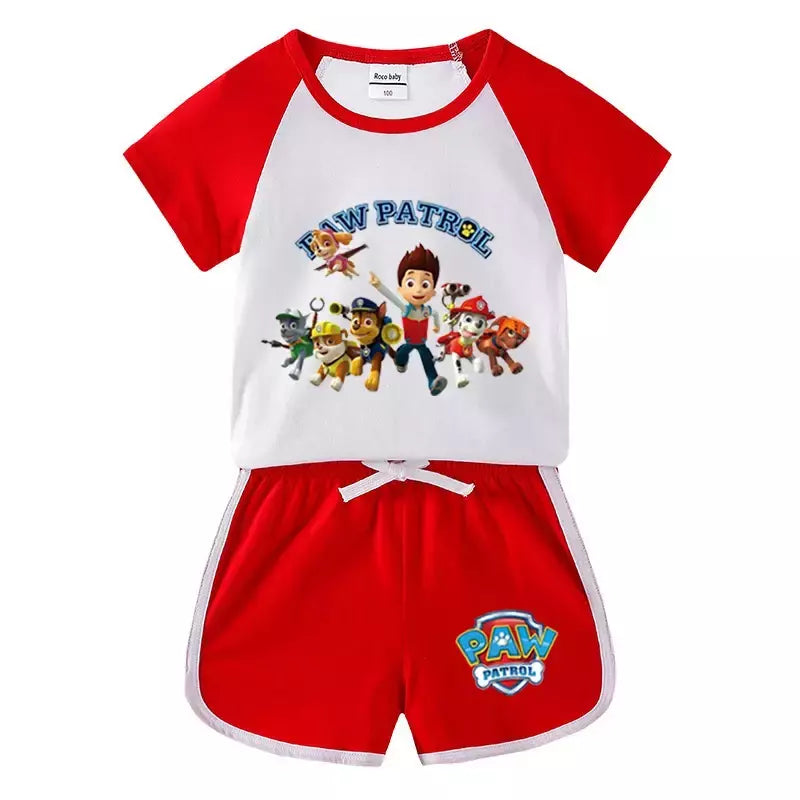 Boys Paw Patrol T-shirt manga curta Top e Shorts Set, bebê meninos roupas, roupas dos desenhos animados, terno verão, novo conjunto infantil, 2022, 2pcs