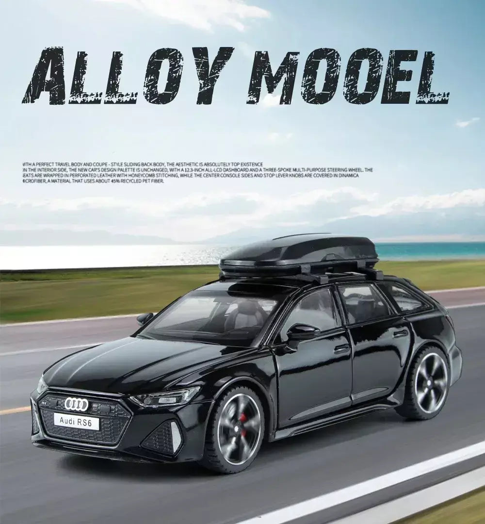 1:32 Audi RS6 Modelo de carro de brinquedo com portas de som e luz, modelo fundido de liga aberta, coleção de veículos para meninos e adultos, presente de festival