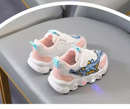Sapatilhas LED bonitos dos desenhos animados das crianças, sapatos de malha respirável, sapatos iluminados, casual, iluminação, meninos, meninas, bebê