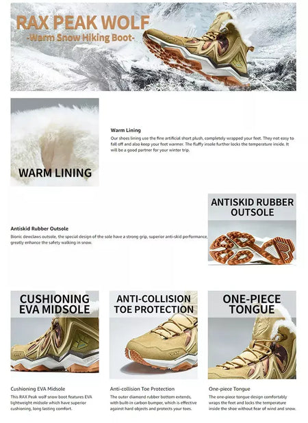 Rax à prova dwaterproof água caminhadas sapatos homens inverno ao ar livre tênis para homens botas de neve de pelúcia montanha botas de neve turismo ao ar livre sapato de corrida