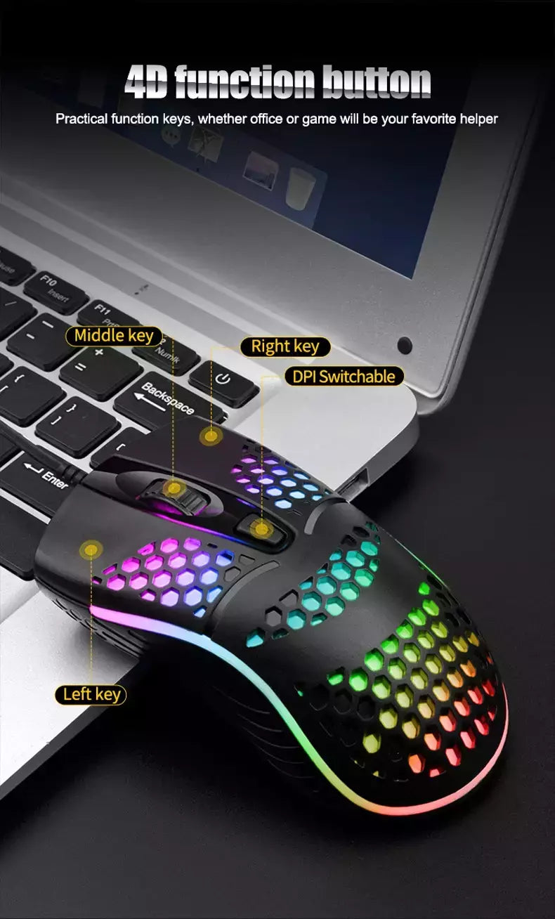 Cabo com fio jogos 7 respiração led luz traseira do mouse óptico usb computador escavado para fora ratos computador portátil desktop 4d pc uso doméstico escritório
