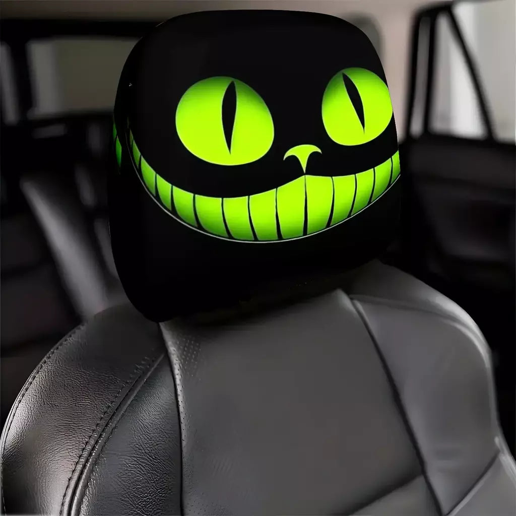 2 pçs fantasia sorriso místico olho de gato universal assento de carro encosto de cabeça cobre acessórios do carro presente do feriado capa protetora decorativa