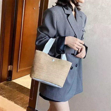 Fsafashion-bolsa de tecido palha para mulheres, bolsa casual para férias, bolsas com alça superior, bolsas de ombro retrô artesanais, moda feminina, 2024