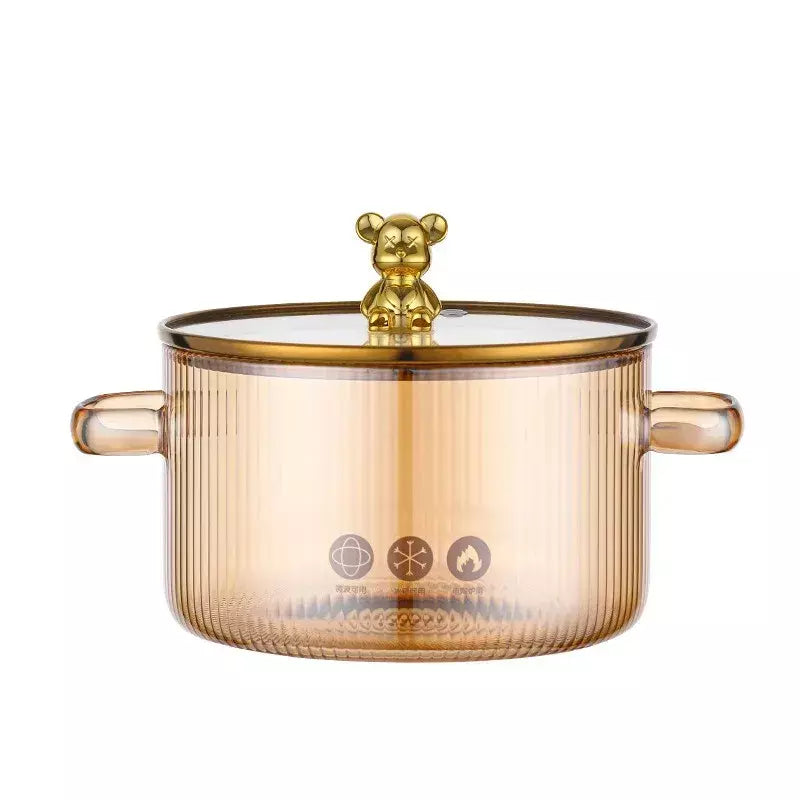 Pote de sopa de orelha dupla engrossado com tampa pote de vidro de alto borosilicato doméstico conveniente sopa macarrão instantâneo panela de leite