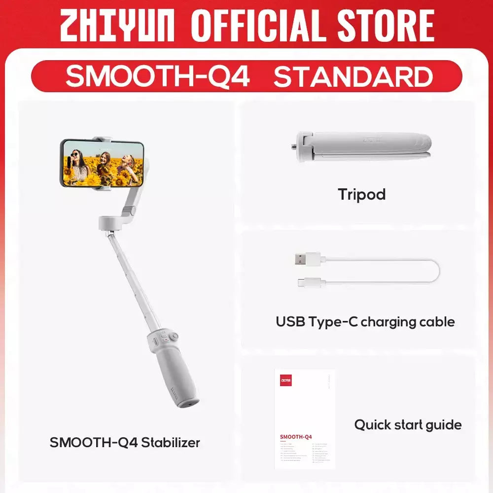 Do brasil sem taxa ZHIYUN-Suave Q4 Smartphone Gimbal, Estabilizador Portátil de 3 Eixos, Gimbals de Telefone para iPhone 15 Pro Max, Huawei, Samsung, Xiaomi, Oficial