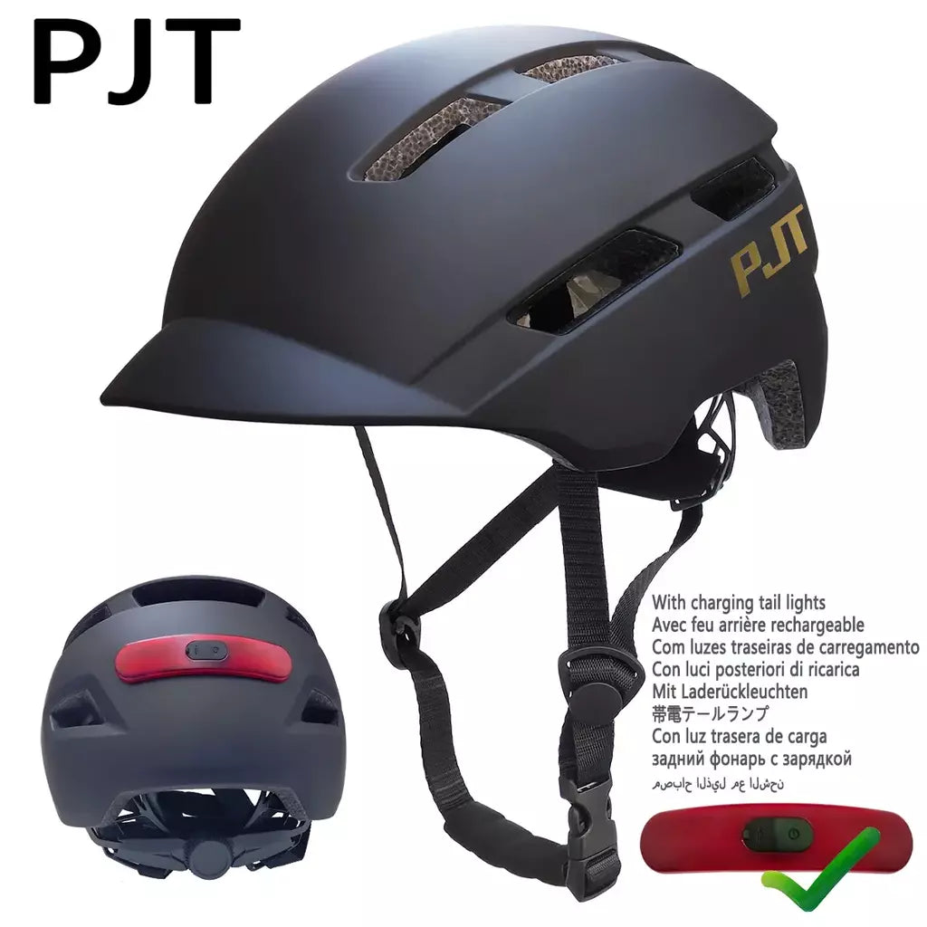 Pjt novo capacete de ciclismo em molde mountain road usb recarregável luz da cauda capacete da bicicleta esportes seguro chapéu mtb ciclismo capacete