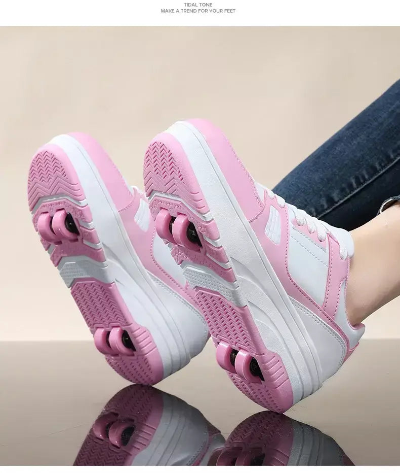 Sapatos de rolo de quatro rodas meninos meninas sapatos de caminhada casuais esportes ao ar livre slide e psiquiatra estudantes da escola polias sapatos tênis