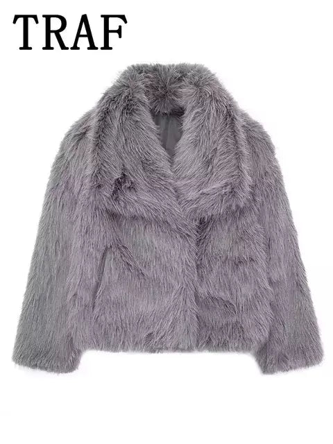 TRAF-Jaqueta feminina de tecido de lantejoulas de metal, casaco solto, gola alta, manga comprida, outerwear feminino chique, outono, inverno, 2023