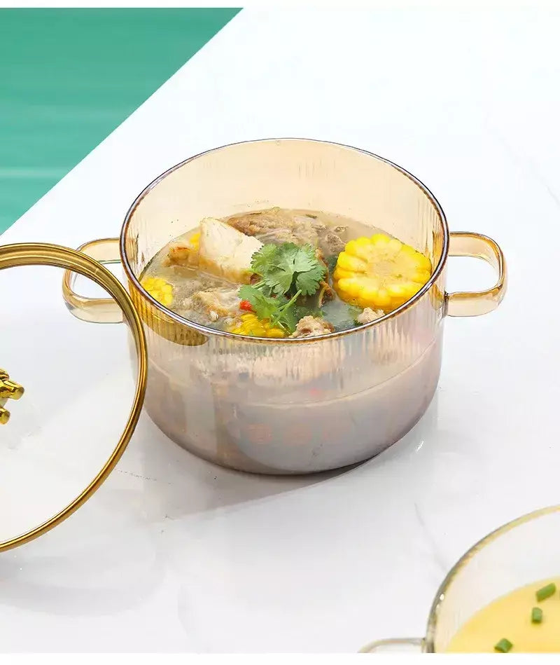 Pote de sopa de orelha dupla engrossado com tampa pote de vidro de alto borosilicato doméstico conveniente sopa macarrão instantâneo panela de leite