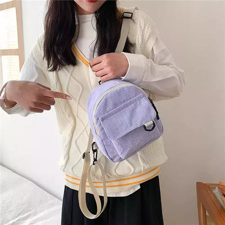 Mini mochila feminina, mochila escolar de veludo simples pequena, grande capacidade, mochila feminina durável, monocromática, casual, viajando, moda