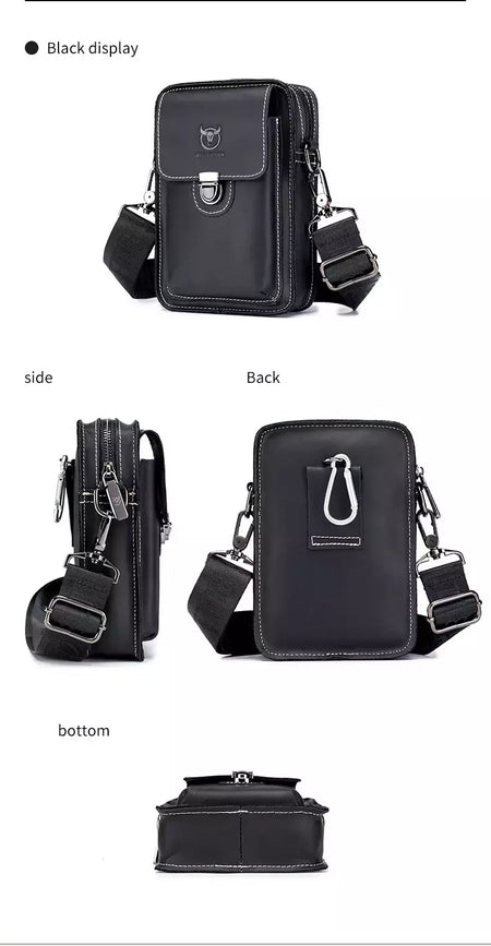 BULLCAPTAIN-Pacotes de Cintura de Couro Genuíno para Homens, Cinto Casual, Bolsa de Telefone Móvel 100% Couro Pequena Bolsa de Ombro
