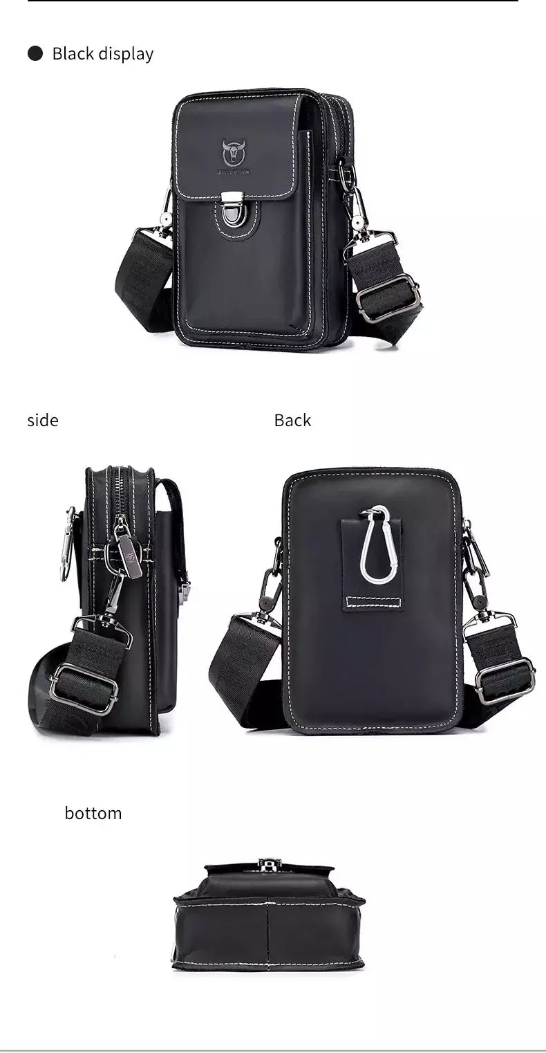 BULLCAPTAIN-Pacotes de Cintura de Couro Genuíno para Homens, Cinto Casual, Bolsa de Telefone Móvel 100% Couro Pequena Bolsa de Ombro