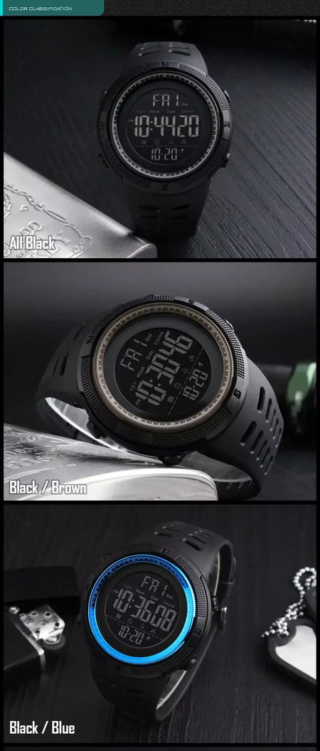 Skmei 1251 relógio digital à prova d'água para homens, relógio de pulso eletrônico esportivo com contagem regressiva, relógio militar led 1560 reloj hombre