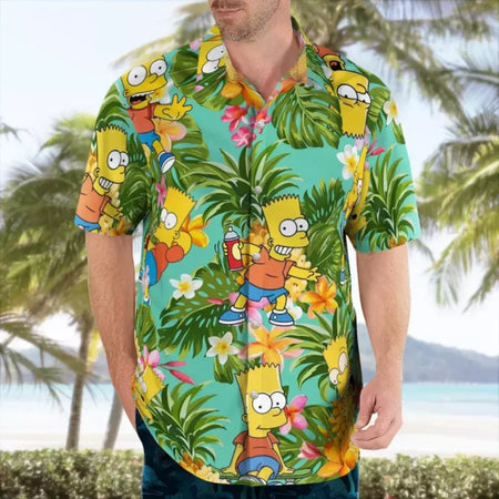 Camisa casual floral havaiana cartoo n masculina, camisa de manga curta 3D de grandes dimensões para praia, moda engraçada, venda quente, verão