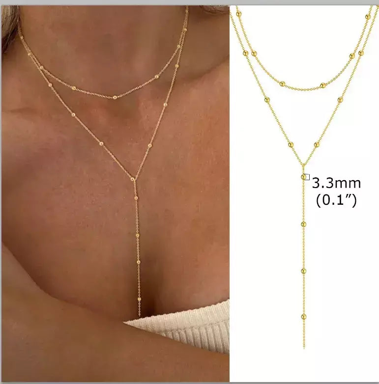 Colar lariat de aço inoxidável banhado a ouro, colar longo delicado colares laryered para mulheres meninas, pingente de gota em forma de y