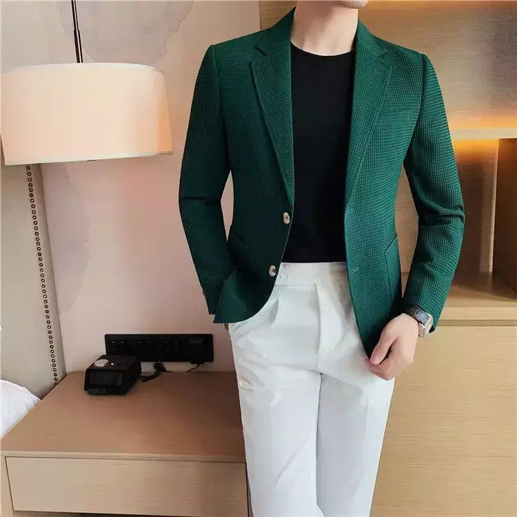 Ternos e blazers brancos masculinos, roupas estilo coreano, casacos com seios simples, jaquetas, jaqueta de waffle masculina, roupas
