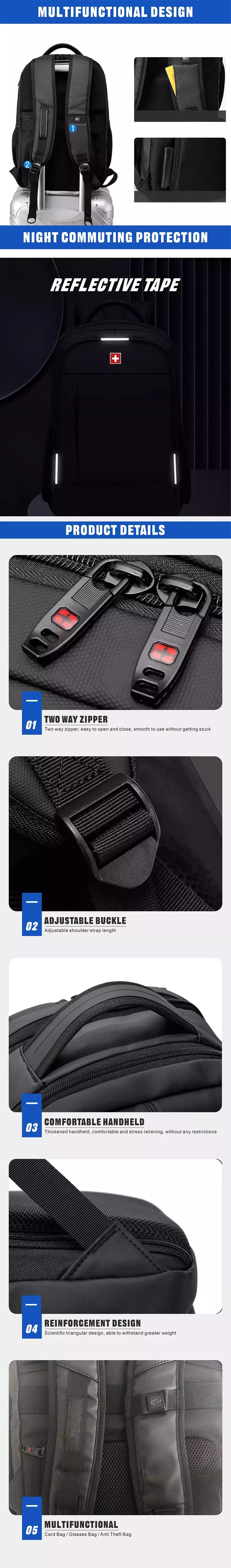 SWISS MILITARY-Mochila impermeável para laptop USB de grande capacidade 17 "para homens, mochila de negócios de moda para escola, mochila