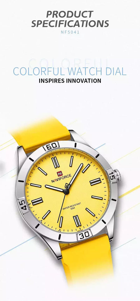 Naviforce relógio de pulso feminino simples, pulseira de silicone impermeável, novo design, moda, para senhoras, 2024