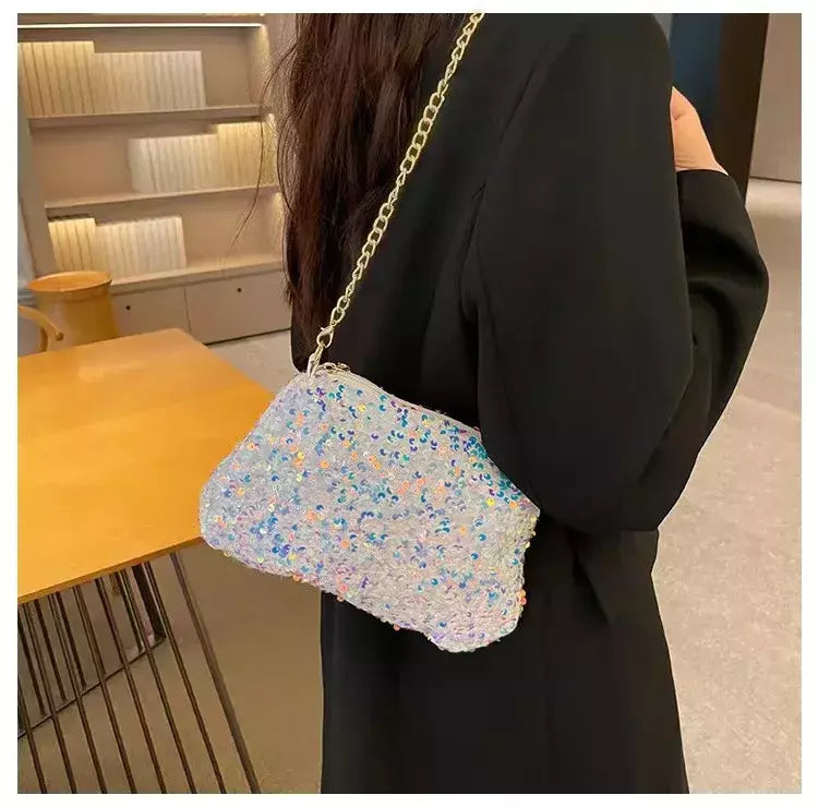 Lantejoulas crossbody saco de corrente simples ins cor sólida lantejoulas bolsa de ombro axilas bolsa de telefone noite sacos de embreagem bolsa
