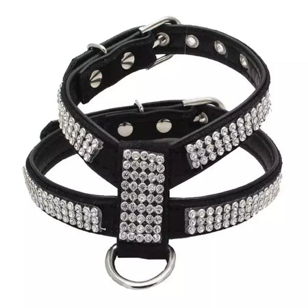 Coleira para cães, cinta peitoral ajustável, produtos para animais de estimação, coleira para cães, liberação rápida, brilhante, em forma de k, strass, couro pu
