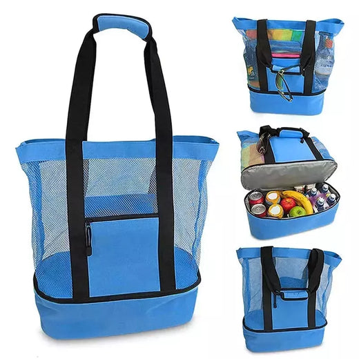 Grande bolsa de malha transparente de camada dupla para mulheres, alta capacidade, preservação de calor, piquenique, praia, bolsa, escritório, almoço, lanches, bolsa