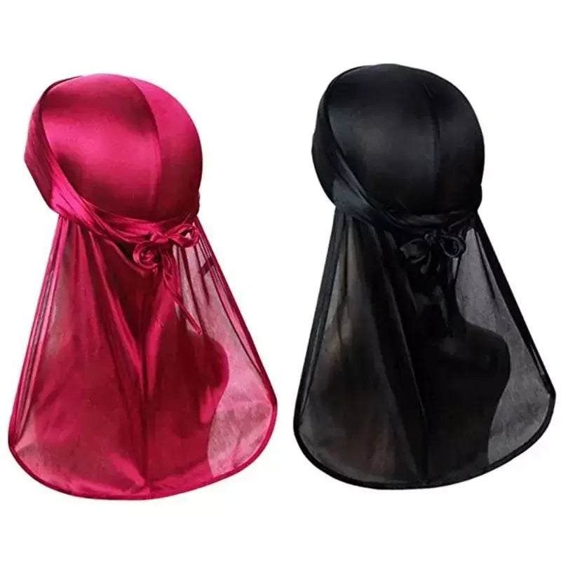 Elasticidade baotou boné faixas de cabelo simulação sedosa durag cauda longa chapéu pirata bandana turbante para crianças criança fita acessórios