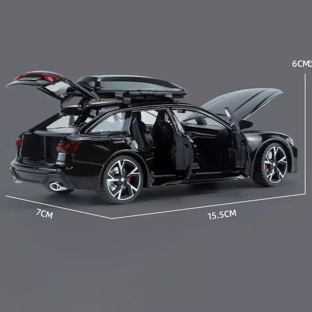1:32 Audi RS6 Modelo de carro de brinquedo com portas de som e luz, modelo fundido de liga aberta, coleção de veículos para meninos e adultos, presente de festival